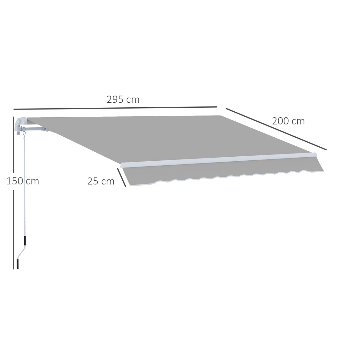 Awning Canopy Manual Retractable Porch Sun Shade Shelter 3 x 2m Light Grey