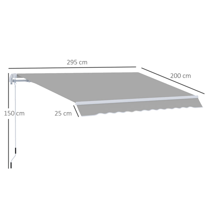 Awning Canopy Manual Retractable Porch Sun Shade Shelter 3 x 2m Light Grey