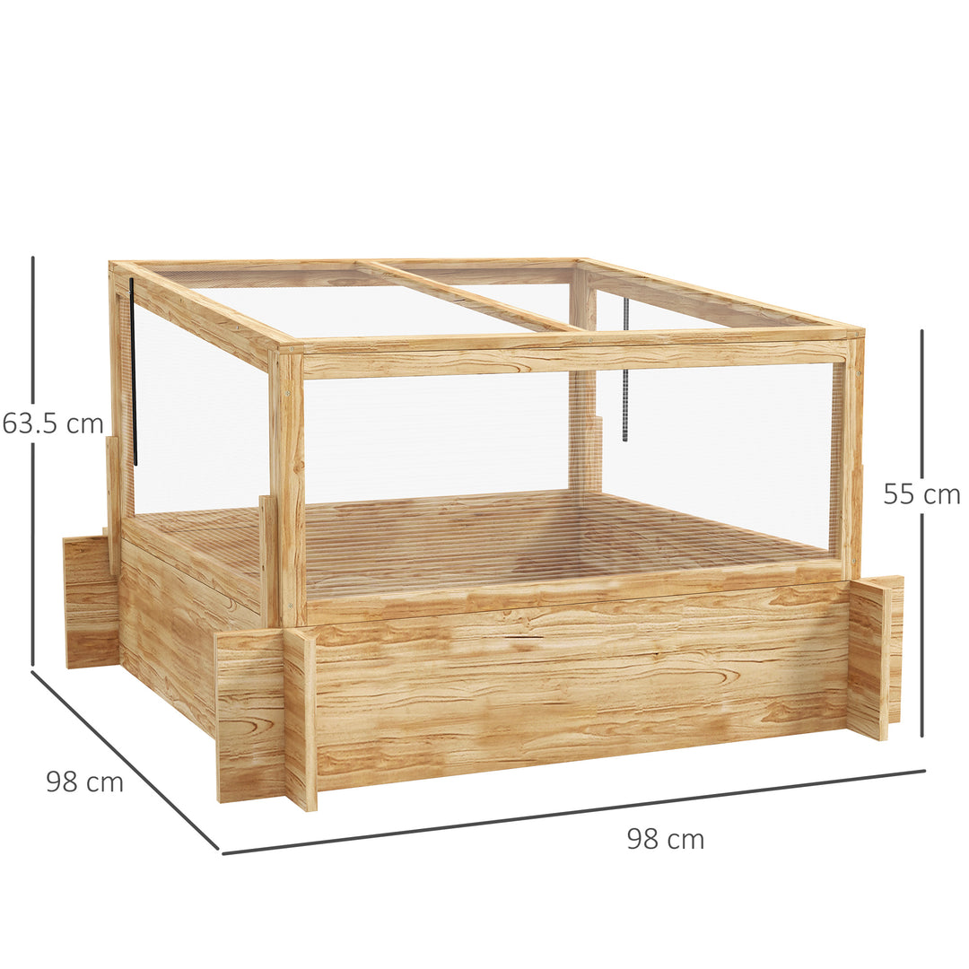 Outsunny Raised Garden Bed with Cold Frame Greenhouse and Openable Top, Wooden Elevated Planter Box for Vegetables, Flowers and Herbs