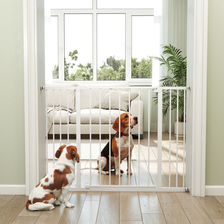 Dog Gate Pet Safety Gate Stair Barrier Pressure Fit Adjustable 76-82/86-97/101-107 cm, White