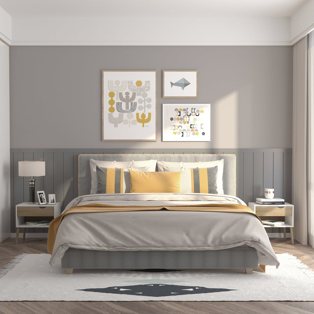 MCL Bedside Table with Drawer and Shelf, Modern Nightstand, End Table for Bedroom, Living Room, White