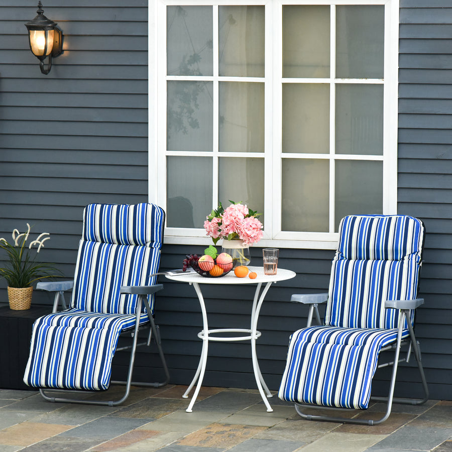 Reclining Garden Chair Set of 2, 5-Level Adjustable Zero Gravity Chairs with Cushions, Folding Sun Lounger Garden Recliner Chairs with Armrests for Outdoor, Patio, Blue Stripe