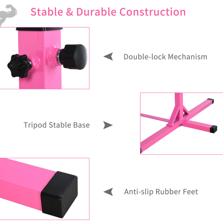 Height Adjustable Gymnastics Horizontal Bar for Kids, Children Junior Kip High Bar Fitness, Pink