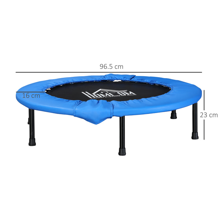 Φ96cm Mini Fitness Trampoline Home Gym Yoga Exercise Rebounder Indoor Outdoor Jumper with Safety Pad, Support Up to 100 KG, Blue and Black