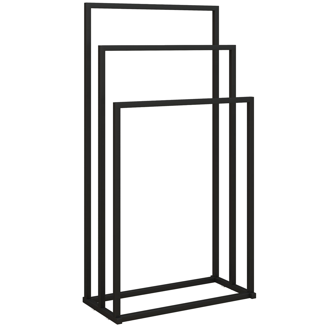 Freestanding Towel Rack, Steel Towel Rail Holder with 3 Bars, Black