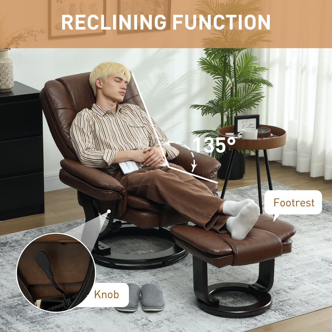 Faux Leather 135° Reclining Chair and Footstool - Brown