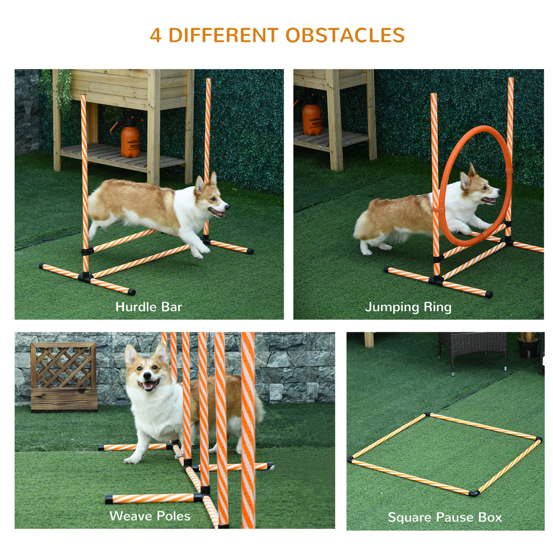 PawHut Dog Agility Training Kit, Pet Play Run Jump Equipment, Adjustable Height Hurdle Bar, Jump Ring, Square Pause Box with Carry Bag | Aosom UK