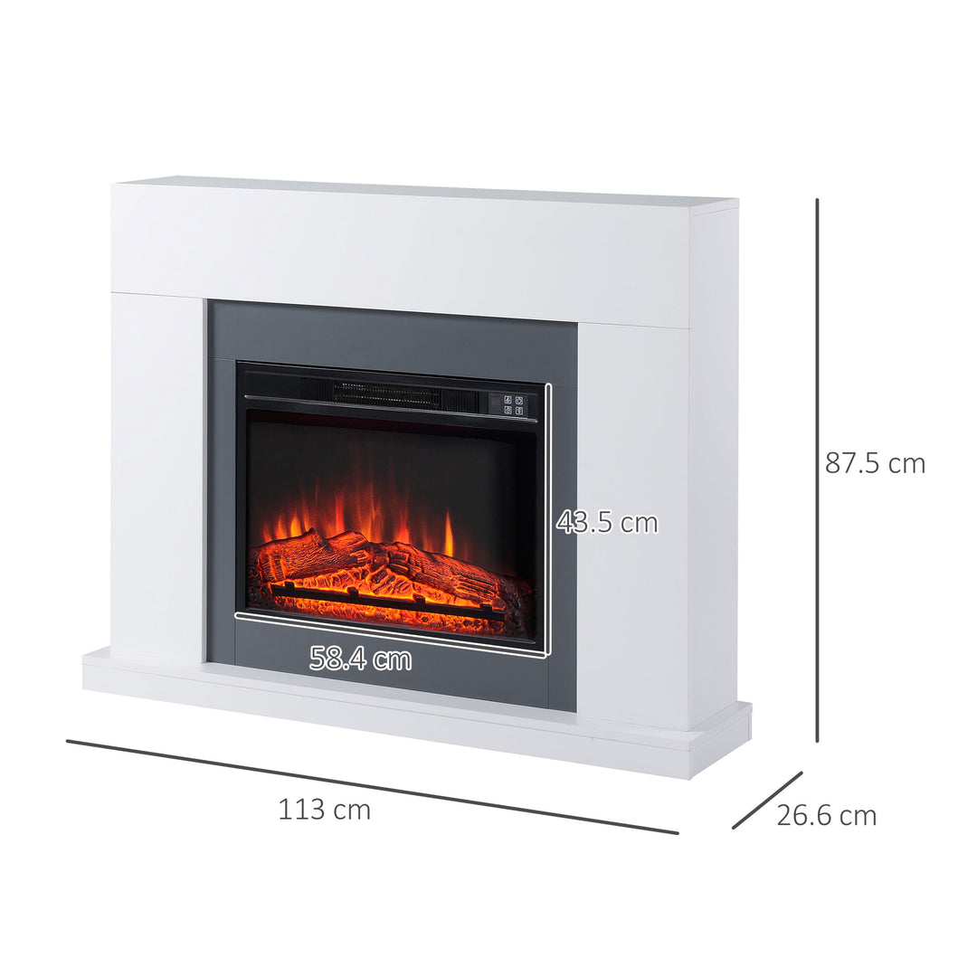 Electric Fireplace Suite with Remote Control, 2000W Freestanding Fireplace Heater with LED Flame Effect, Overheat Protection, 7-Day Programmable Timer, White