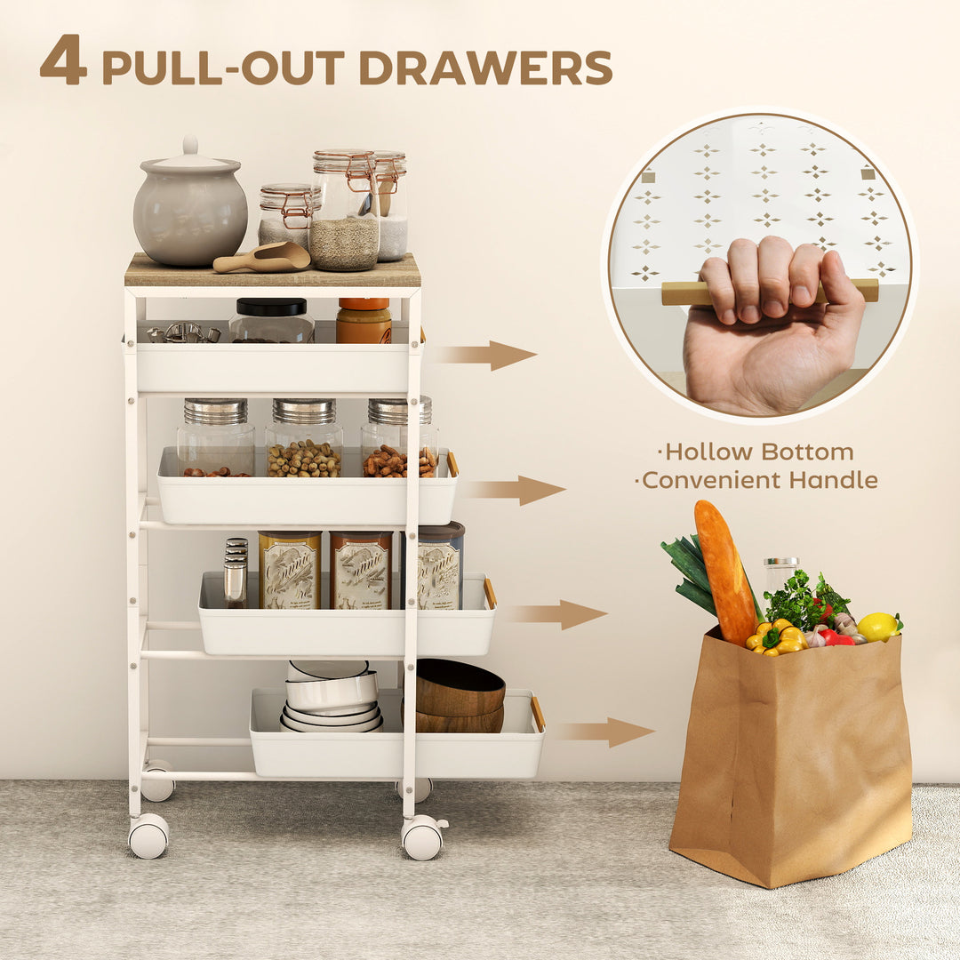 5-Tier Storage Trolley on Wheels - White