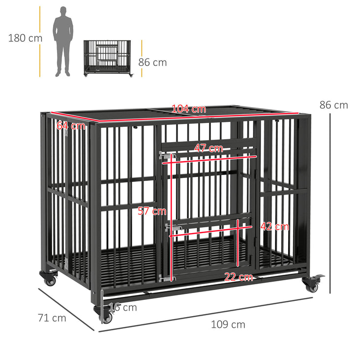 PawHut Durable Dog Crate, 43" Foldable Cage, Top Opening, Lockable, Removable Tray, Wheels, Black | Aosom UK