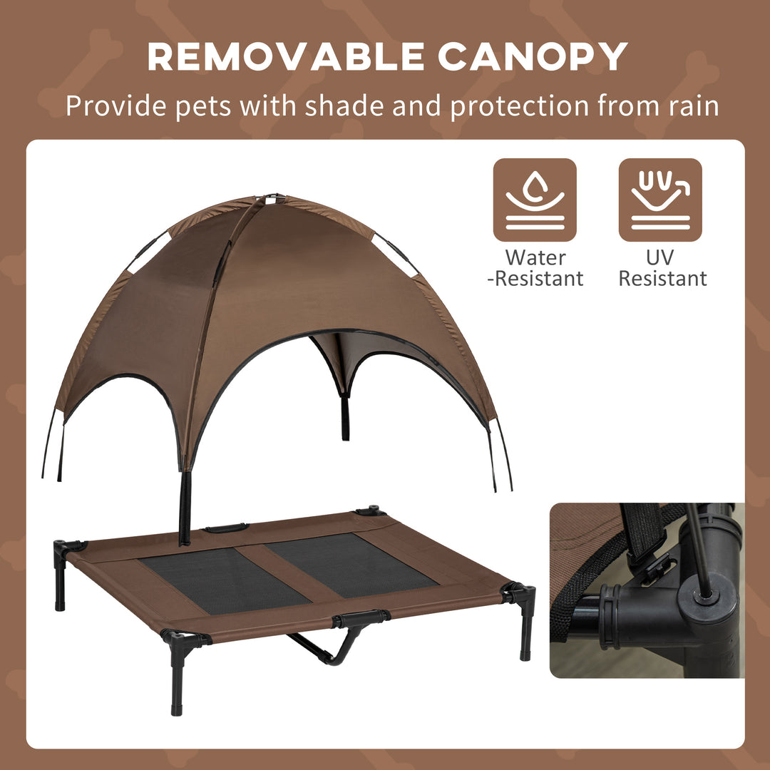Raised Dog Bed Waterproof Elevated Pet Cot with Breathable Mesh UV Protection Canopy Brown, for Large Dogs, 92 x 76 x 90cm