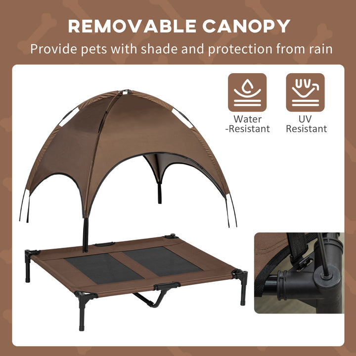 Raised Dog Bed Waterproof Elevated Pet Cot with Breathable Mesh UV Protection Canopy Brown, for Large Dogs, 92 x 76 x 90cm