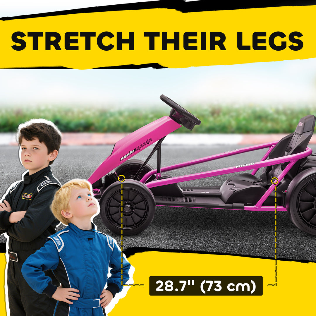 24V Electric Go Kart for Kids, Drift Ride-On Racing Go Kart with 2 Speeds, for Boys Girls Aged 8-12 Years Old, Pink