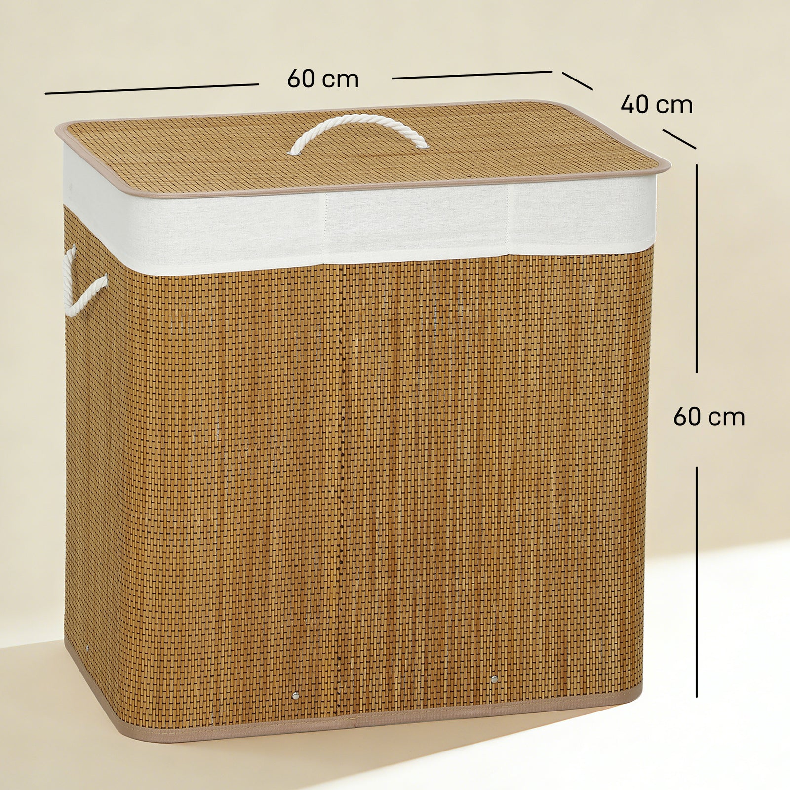 3 Section Laundry Basket with Lid, 144L Bamboo Laundry Hamper with Han