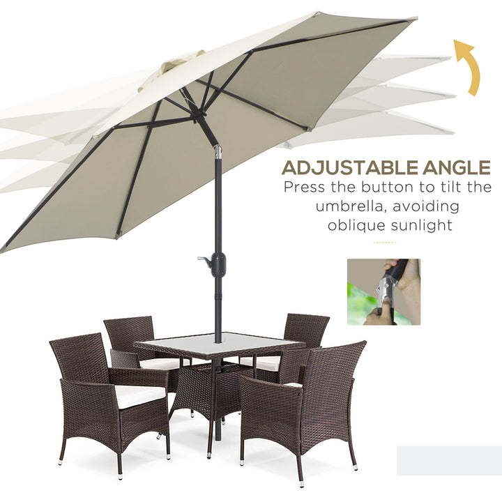 2.6M Garden Parasol Umbrella with Tilt and Crank, Outdoor Sun Parasol Sunshade Shelter with Aluminium Frame, Cream White