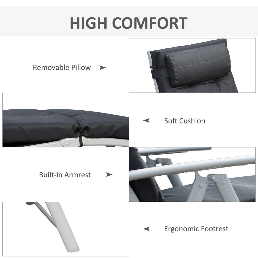 Steel Frame Outdoor Garden Padded Sun Lounger w/ Pillow Black