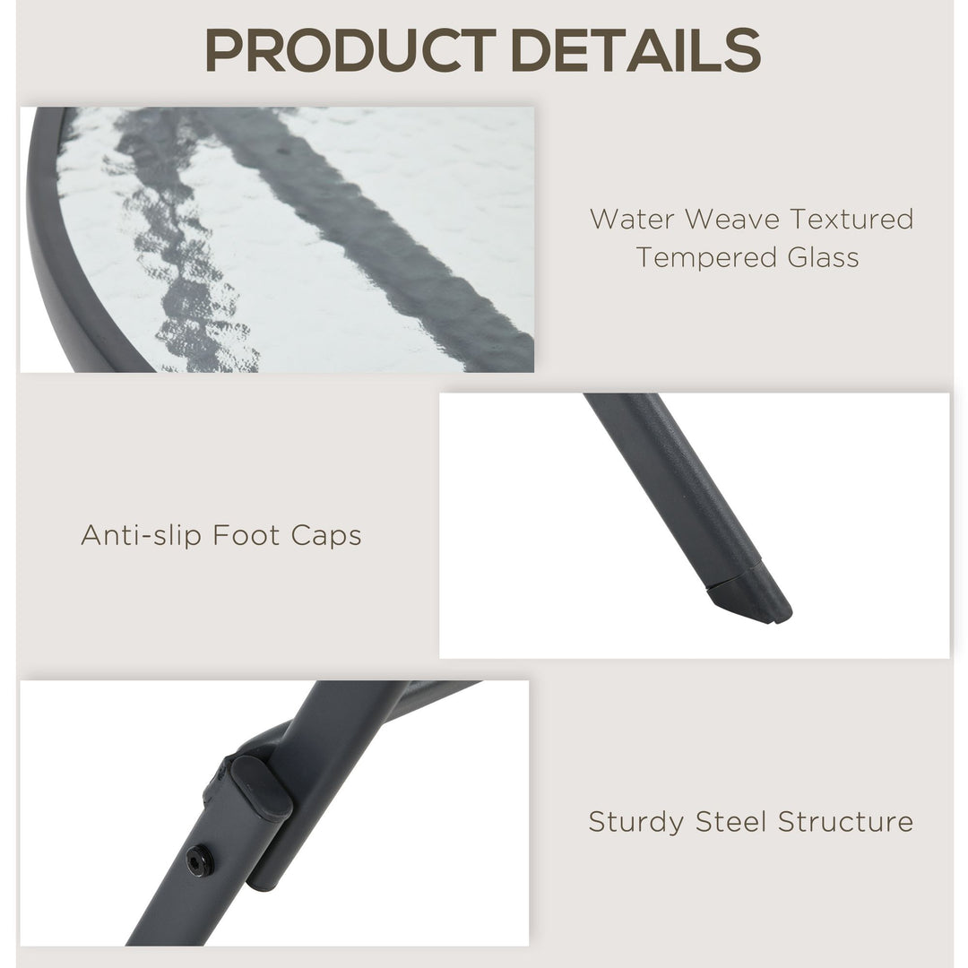 MCL 3 Pieces Rattan Bistro Set, Wicker Folding Garden Furniture Set with Glass Top Coffee Table and Chairs for Outdoor, Patio, Balcony, Grey