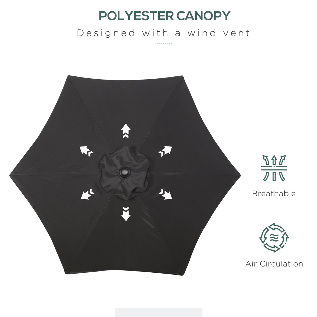 2m Garden Parasol Umbrella, Outdoor Sun Shade with 6 Sturdy Ribs for Balcony, Bench, Garden, Black