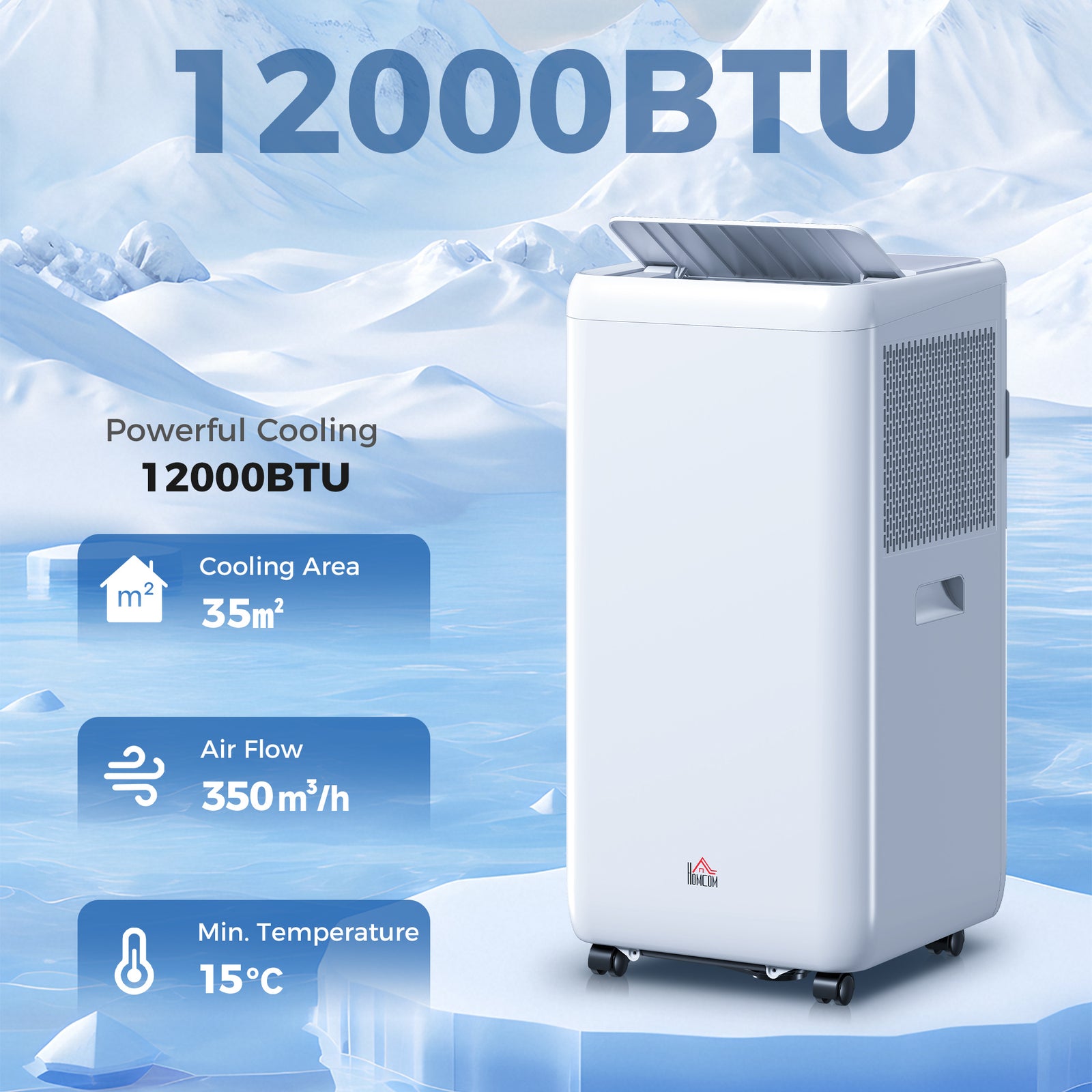 12,000 BTU 5-in-1 Mobile Air Conditioner, 35m² Radius - White