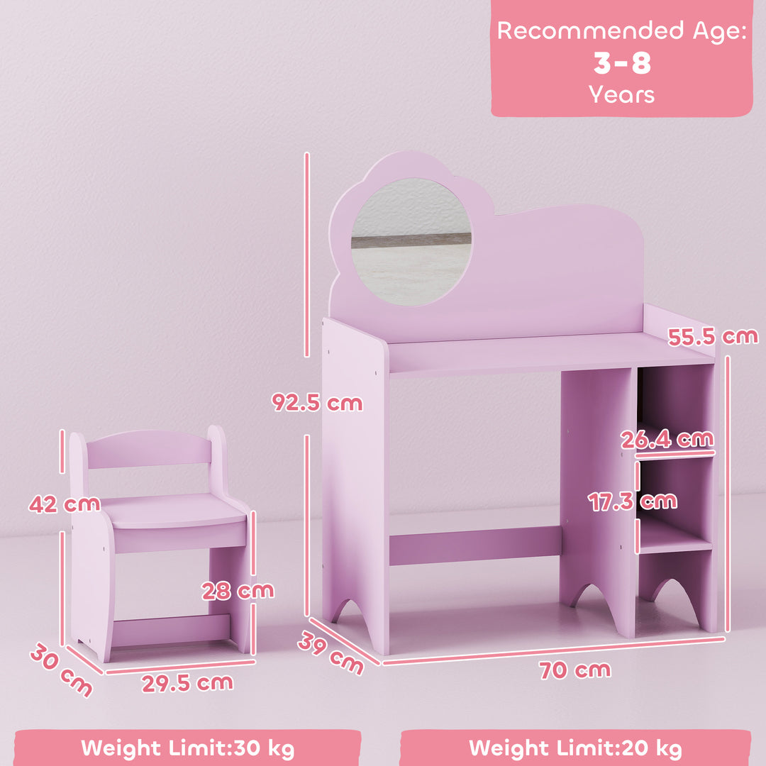 Kids Dressing Table with Mirror, Stool, Kids Vanity Table with Shelves, for Ages 3-8 Years