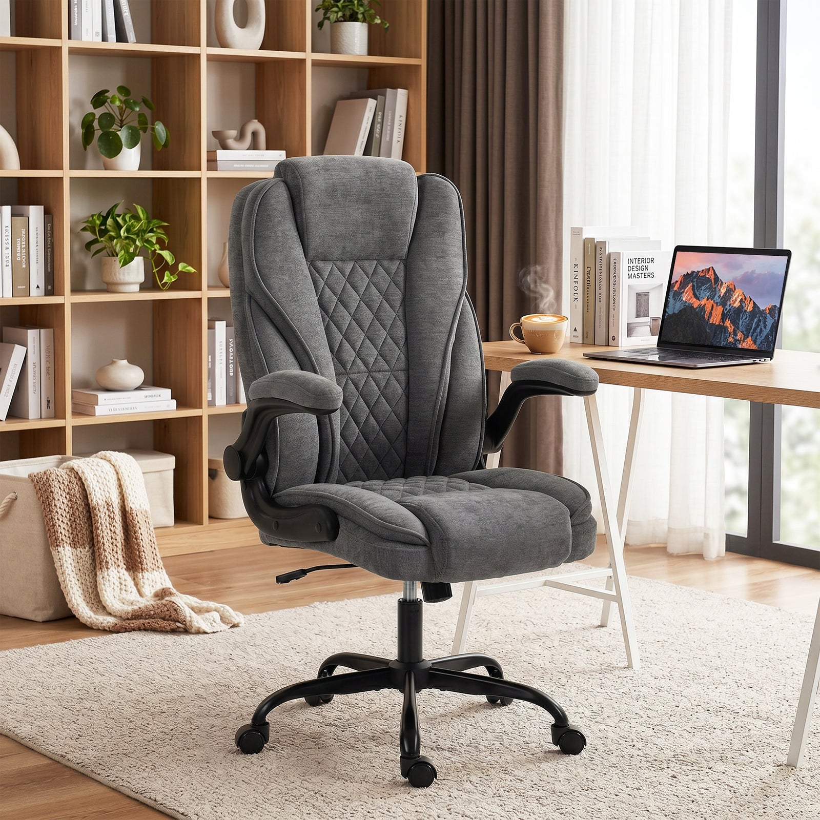 Office Chair, Ergonomic Desk Chair with Flip-up Armrest, Pocket Spring