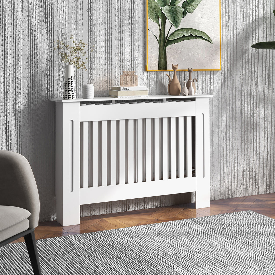 MCL Slatted Radiator Cover Painted Cabinet MDF Lined Grill in White (112L x 19W x 81H cm)