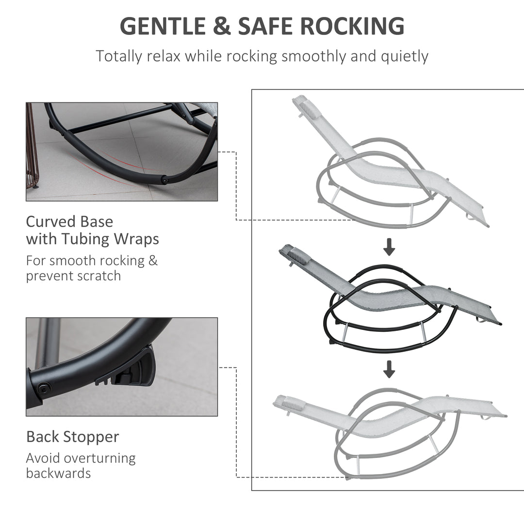 MCL Zero Gravity Rocking Lounge Chair Rattan Effect Patio Rocking Chair w/ Removable Pillow Recliner Seat Breathable Texteline - Grey