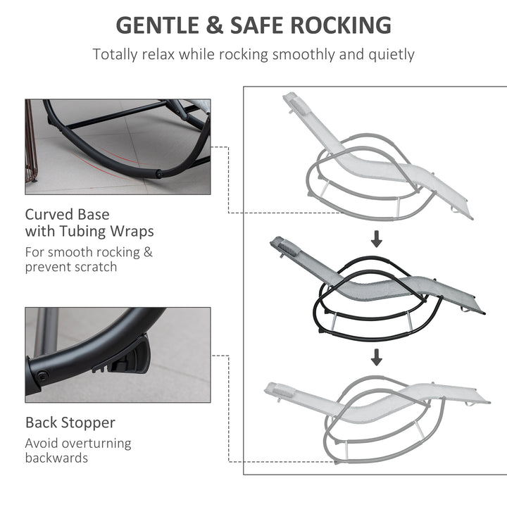 MCL Zero Gravity Rocking Lounge Chair Rattan Effect Patio Rocking Chair w/ Removable Pillow Recliner Seat Breathable Texteline - Grey