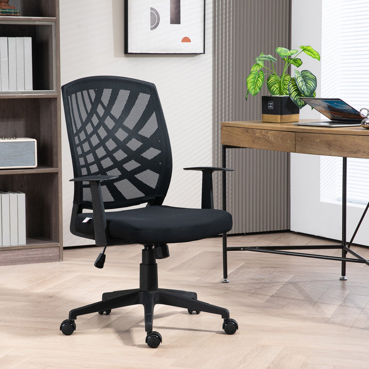 HOMCOM Ergonomic Office Chair, Height Adjustable Mesh Chair, Desk Chair with Swivel Wheels for Home Office, Black | Aosom UK