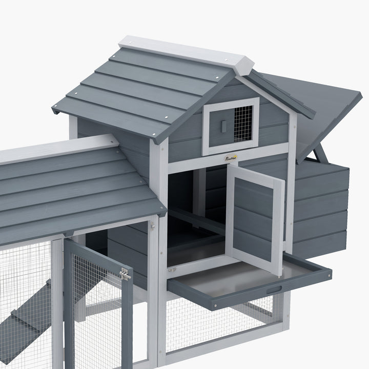 Small Chicken Coop with Run Hen House Poultry Coops Cages Nesting Box Grey 150.5 x 54 x 87cm