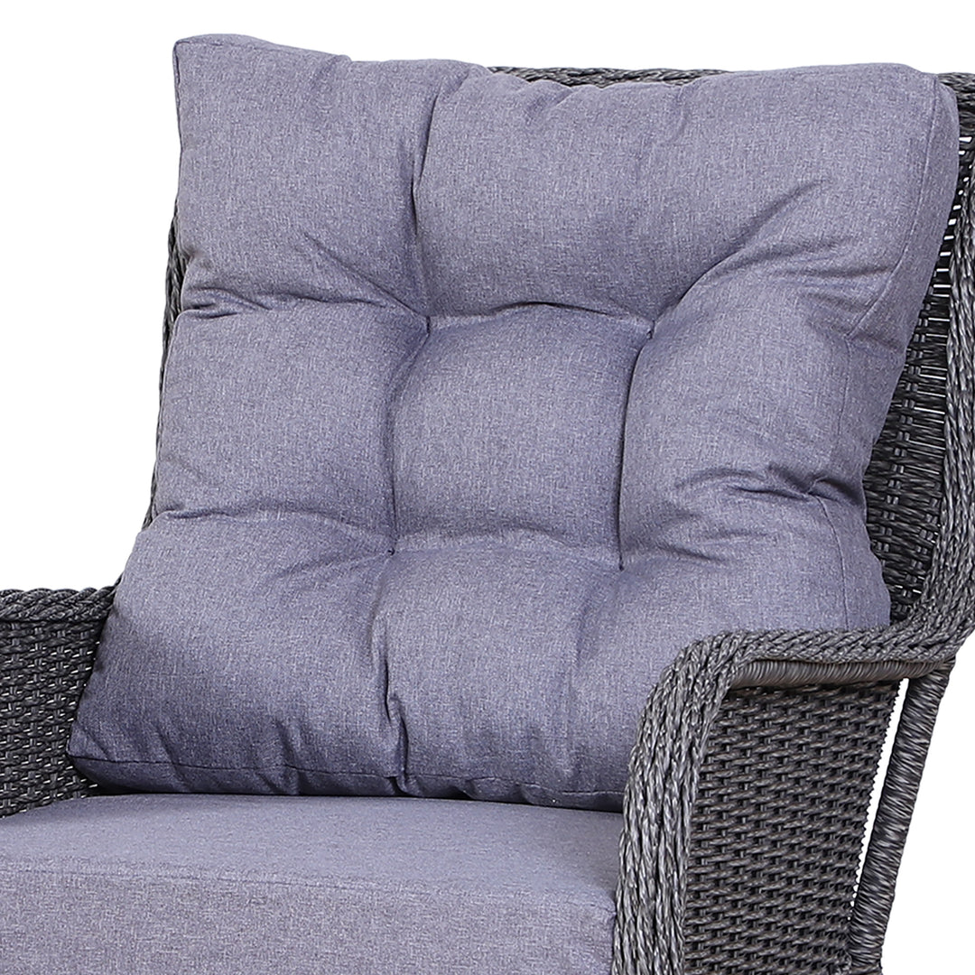 5PCS Deluxe Garden Rattan Furniture Sofa Chair & Stool Table Set Patio Wicker Weave Furniture Set Aluminium Frame Fully-assembly - Grey