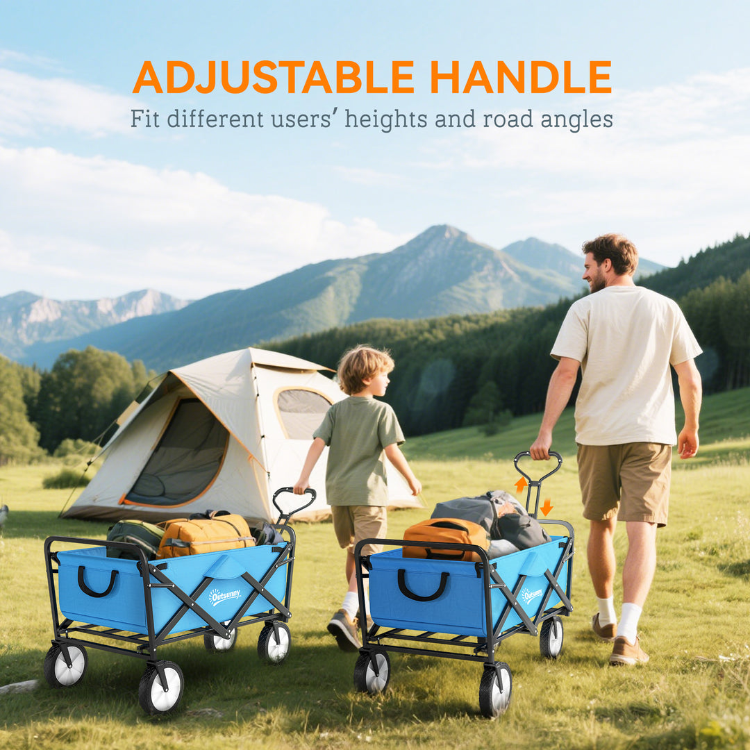 90L Festival Trolley on Wheels, Folding Camping Trolley Cart with Adjustable Handle, Portable for Outdoor, Garden, Shopping, Fishing, Blue
