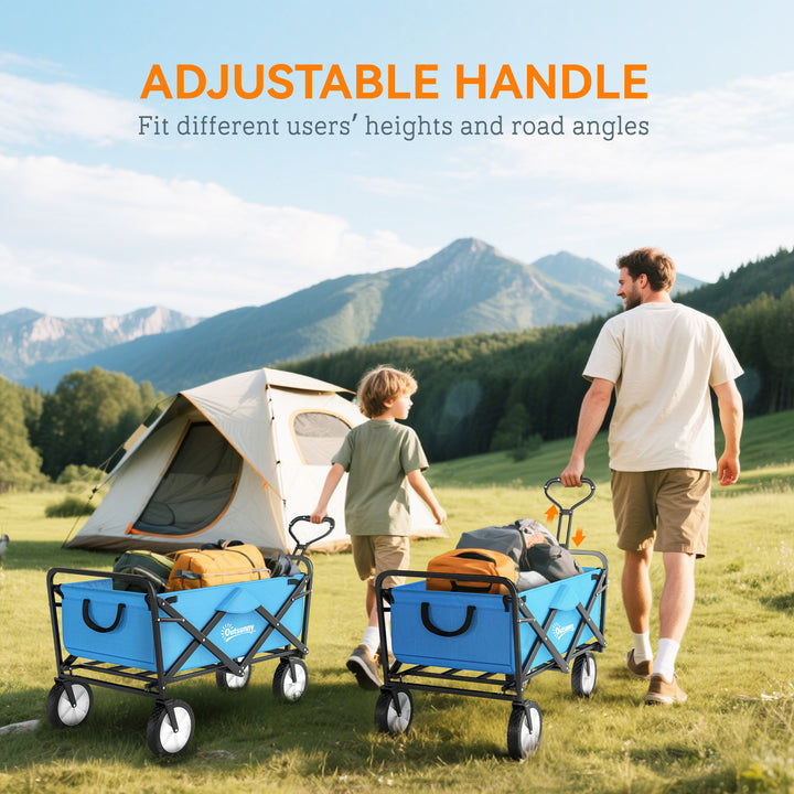90L Festival Trolley on Wheels, Folding Camping Trolley Cart with Adjustable Handle, Portable for Outdoor, Garden, Shopping, Fishing, Blue