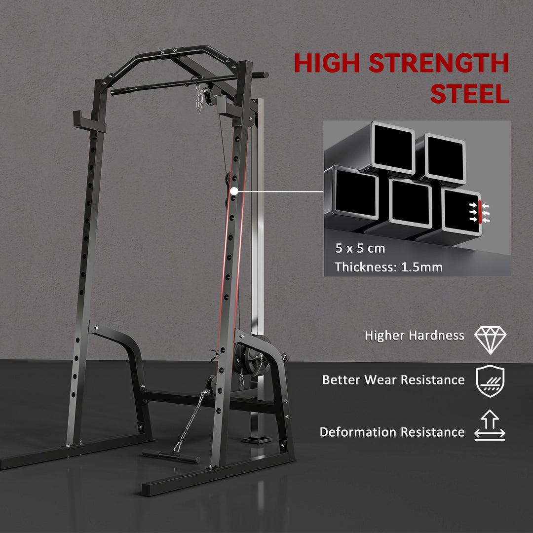 Power Cage Power Rack with 15-Level Squat Rack, Cable Pulley System, Pull up Stand and Push up Stand