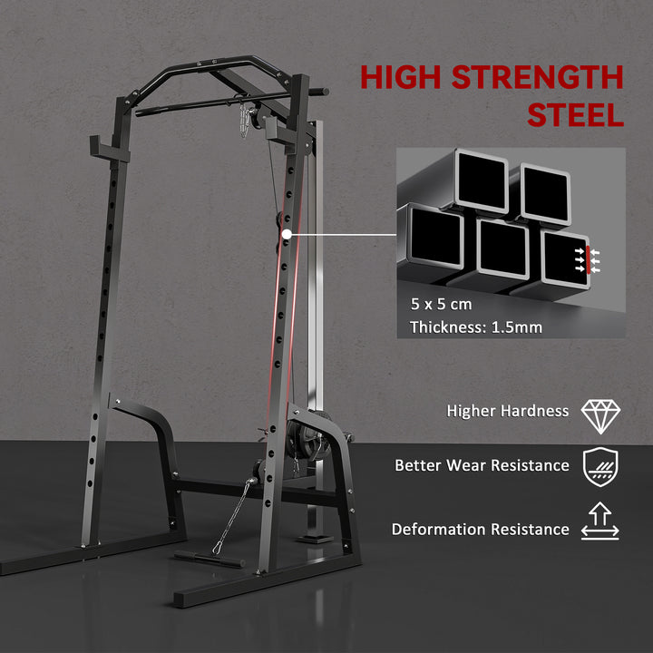 Power Cage Power Rack with 15-Level Squat Rack, Cable Pulley System, Pull up Stand and Push up Stand
