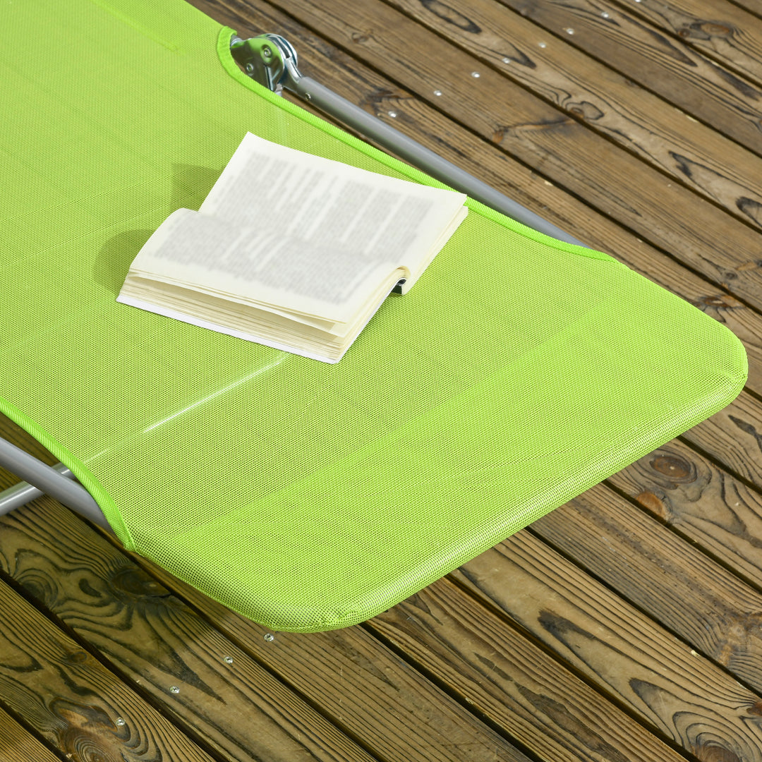 Set of Two Steel Frame Sun Loungers, with Reclining Backs - Green