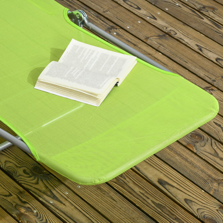 Set of Two Steel Frame Sun Loungers, with Reclining Backs - Green