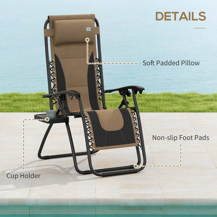 Zero Gravity Lounger Chair Set of 2, Folding Reclining Patio Chair with Padded Seat, Cup Holder, Soft Cushion and Headrest for Poolside, Camping, Coffee