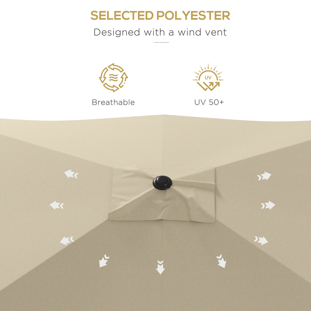 2 x 3(m) Garden Parasol Umbrella, Rectangular Outdoor Market Umbrella Sun Shade with Crank & Push Button Tilt, 6 Ribs, Aluminium Pole, Cream White