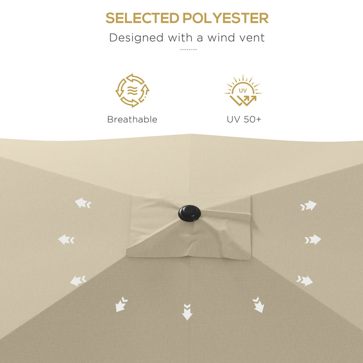 2 x 3(m) Garden Parasol Umbrella, Rectangular Outdoor Market Umbrella Sun Shade with Crank & Push Button Tilt, 6 Ribs, Aluminium Pole, Cream White