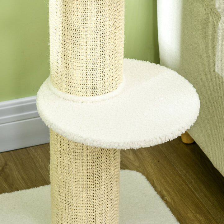 PawHut 2 Tier Sisal Sherpa Cat Tree with Basket Cushion Sisal Post Cream White | Aosom UK