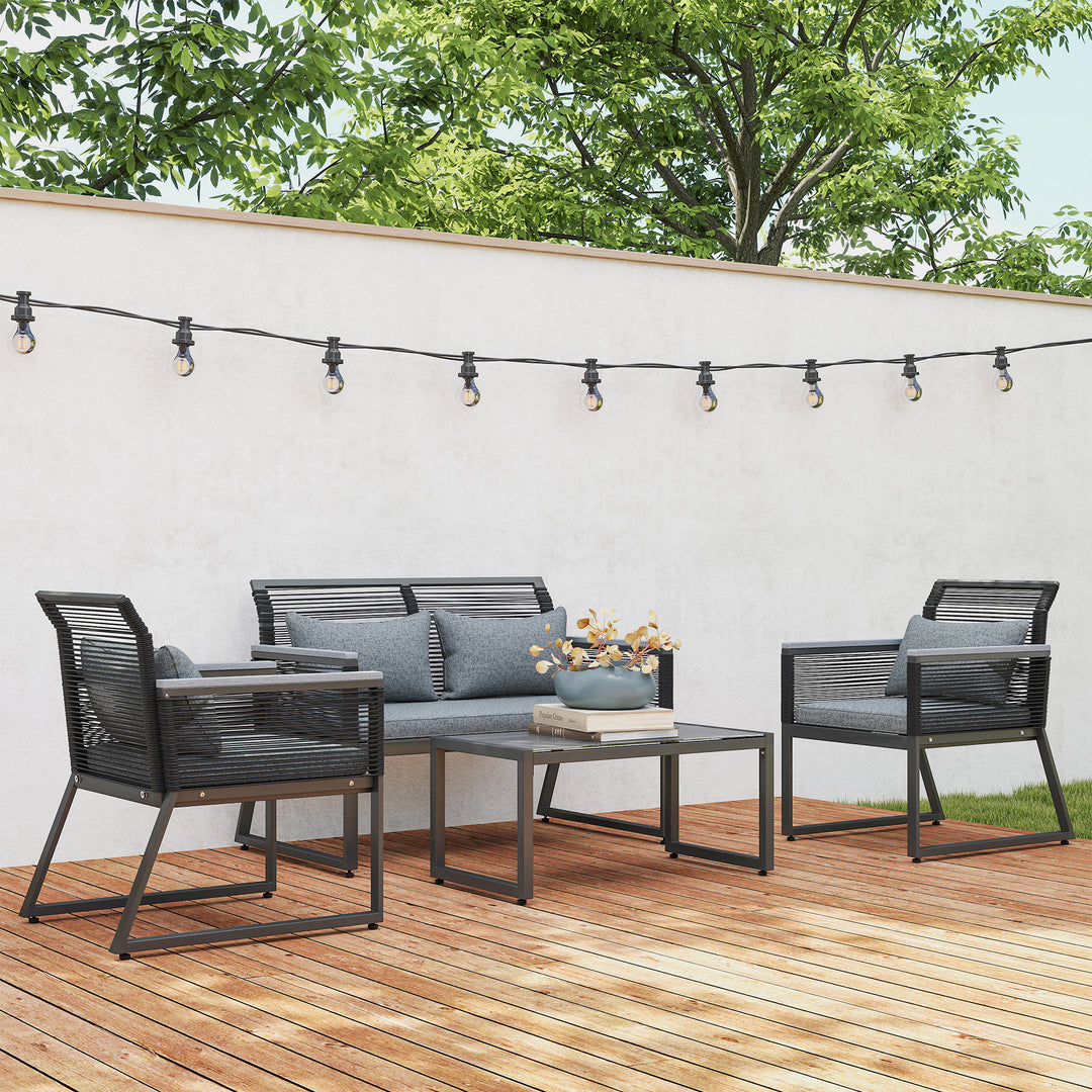 4 Pieces Rattan Garden Furniture Set - Charcoal Grey