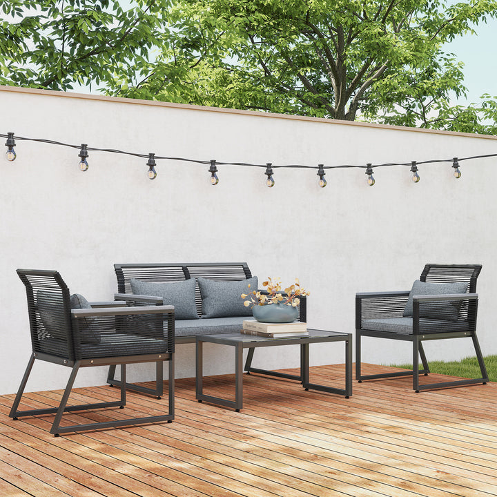 4 Pieces Rattan Garden Furniture Set - Charcoal Grey