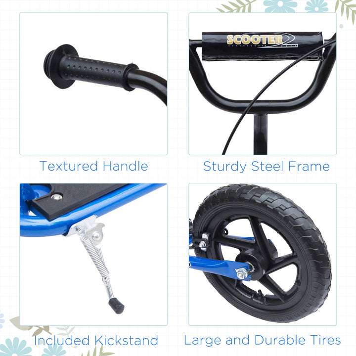 Kids Scooter Kick Scooter, with 12" EVA Tyres, Rear Brake, Big Wheels Scooter for 5-12 Years , Blue