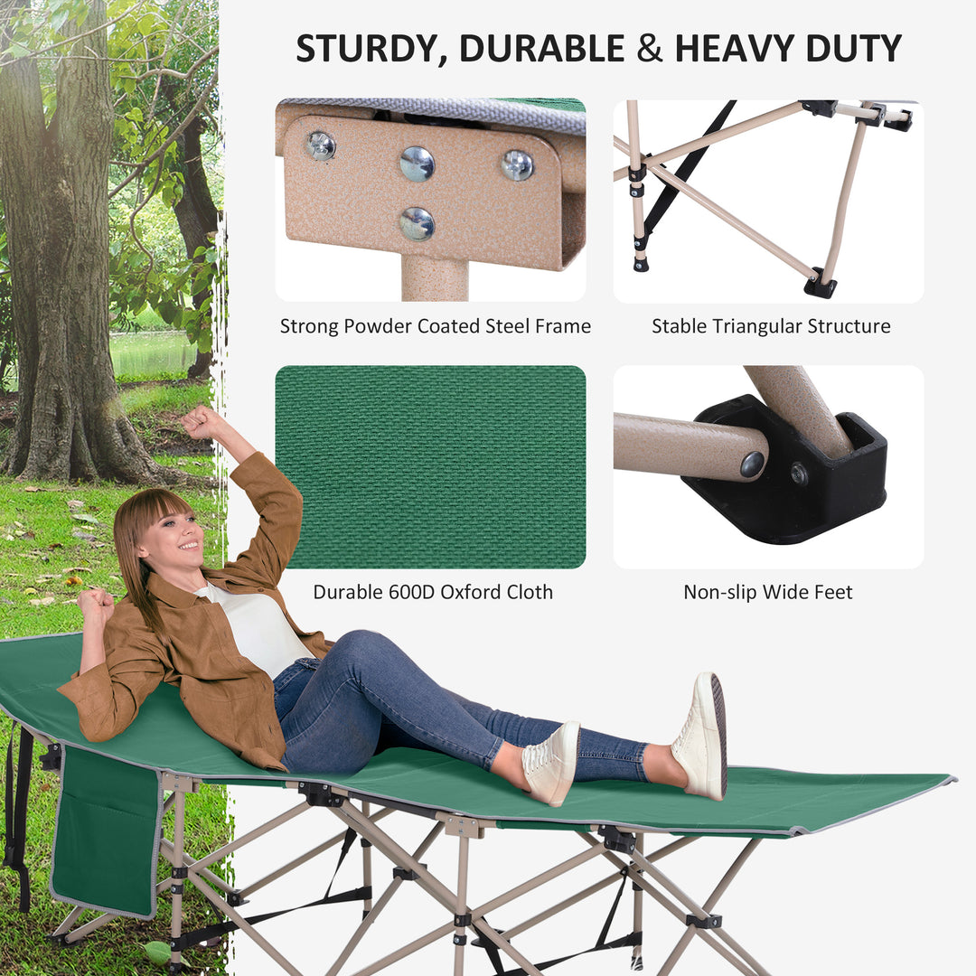 MCL Single Person Camping Bed Folding Cot Outdoor Patio Portable Military Sleeping Bed Travel Guest Leisure Fishing with Side Pocket and Carry Bag - Green