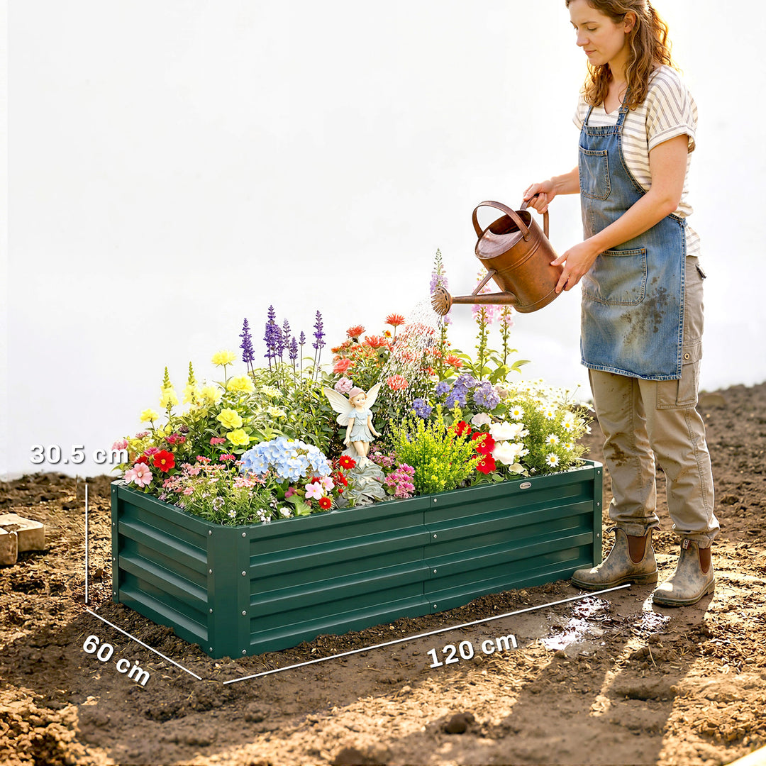 Set of 2 Raised Beds for Garden, Galvanised Outdoor Planters for Herbs
