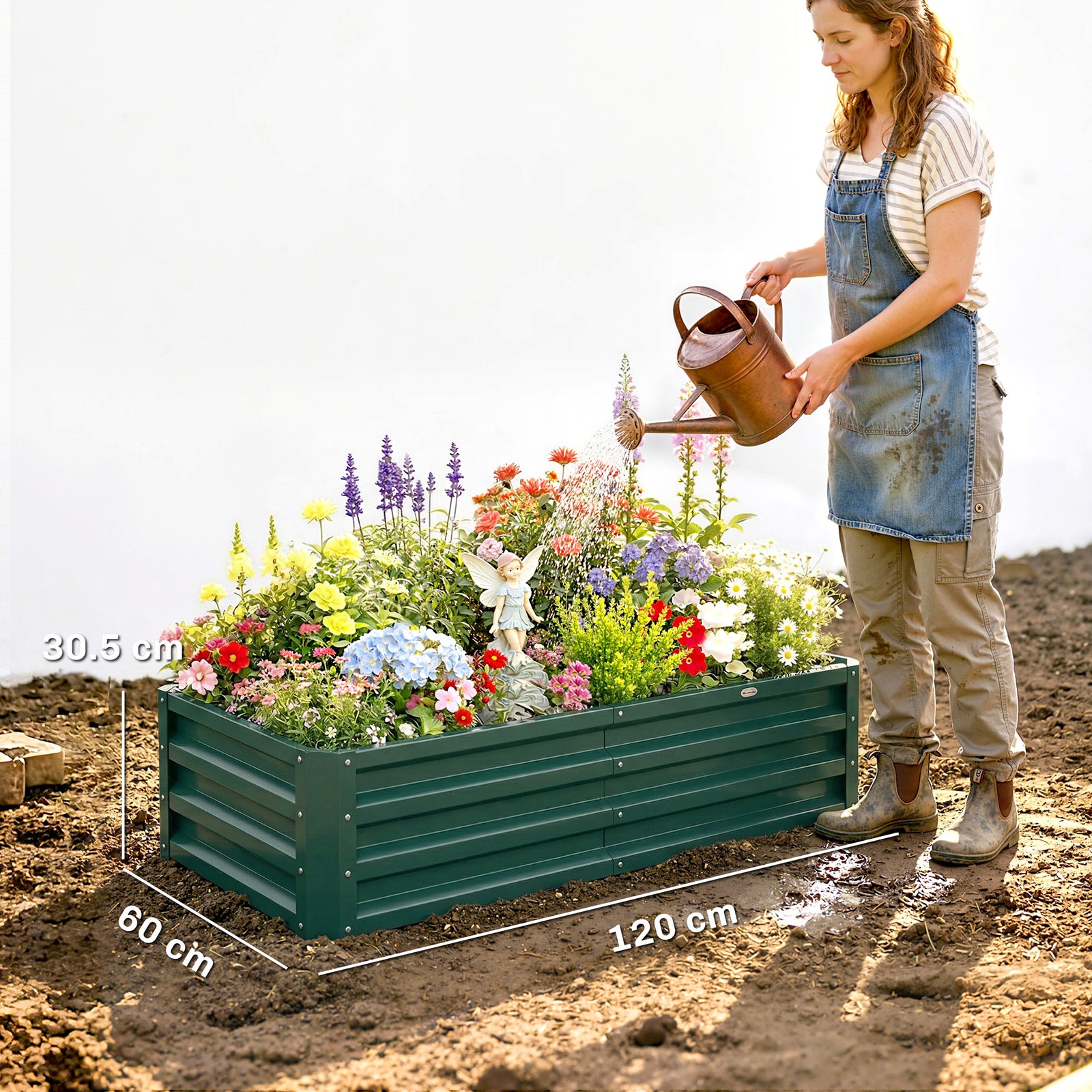 Set of 2 Raised Beds for Garden, Galvanised Outdoor Planters for Herbs