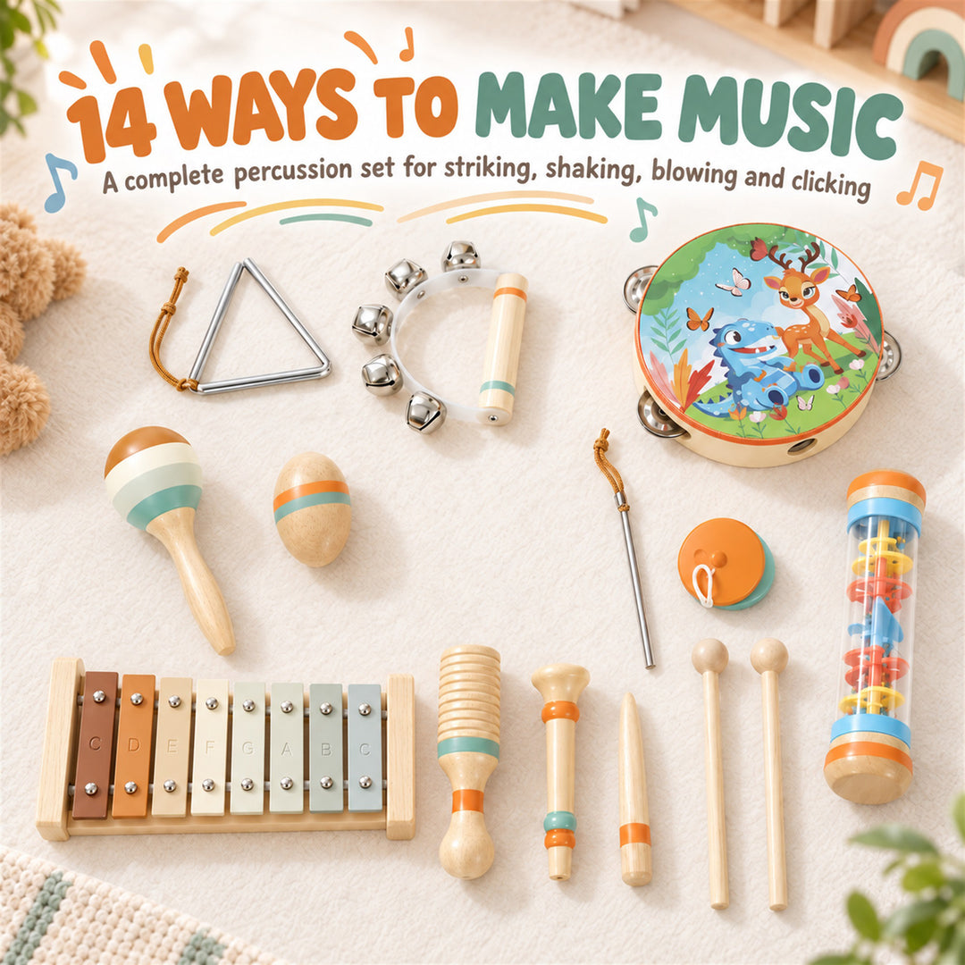 Kids Drum Kit, 14 Pieces Wooden Kids Musical Instruments Set with - view 4
