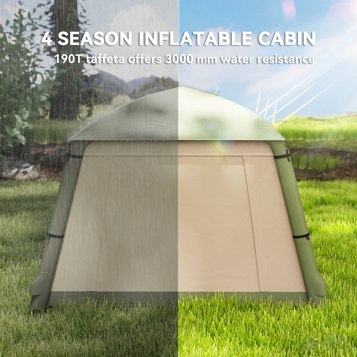Inflatable Camping Tent w/ Hand Pump, Easy Setup 1/2 Person Blow Up Tent Waterproof 190T Taffeta w/ Mesh Windows, Doors and Carry Bag, Brown