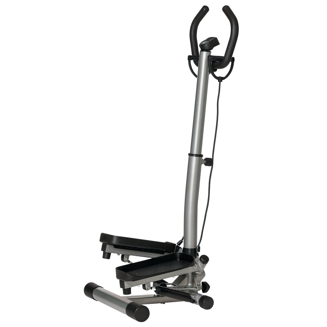 MCL Adjustable Twist Stepper Fitness Step Machine, LCD Screen, Height-Adjust Handlebars, Home Gym, Silver and Black